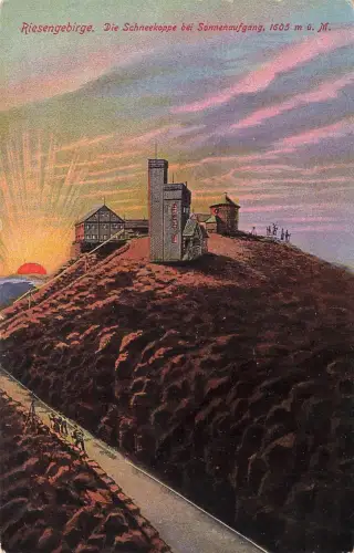 AK Riesengebirge Schneekoppe Sonnenaufgang Schlesien 1922 ungelaufen Postkarte