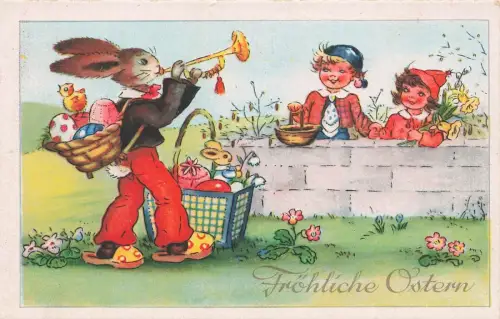 AK Fröhliche Ostern Osterhase kleine Kinder Ostereier ungelaufen Postkarte