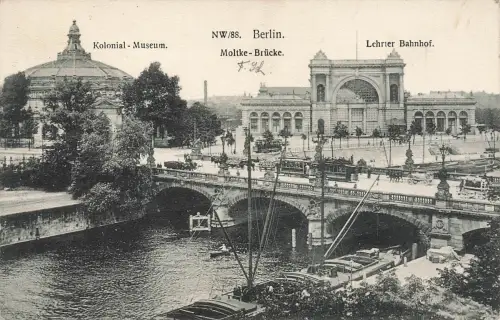 AK Berlin Kolonial Museum Moltke Brücke Bahnhof Berlin 1914 gelaufen Postkarte