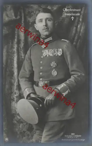 Kampf-Flieger Oberleutnant Immelmann mit Ordenschnalle Postkarte Sanke 361 AK