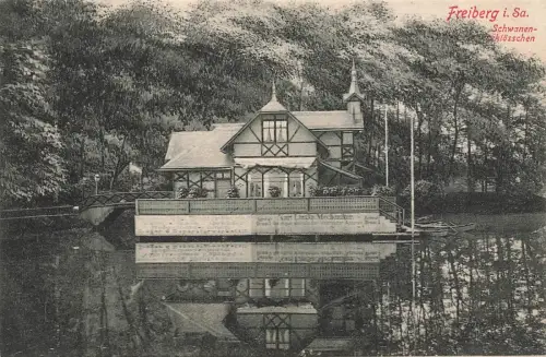 AK Freiberg Schwanenschlösschen Sachsen 1908 gelaufen Postkarte