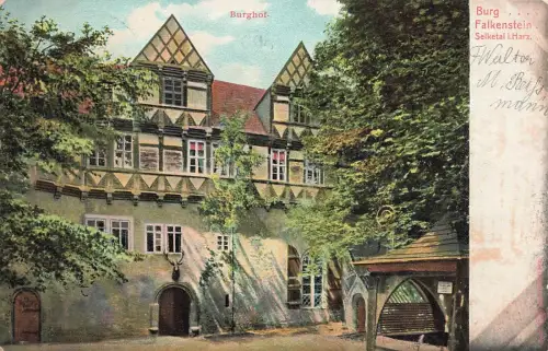 AK Falkenstein Burg Burghof Sachsen-Anhalt Selketal 1909 gelaufen Postkarte