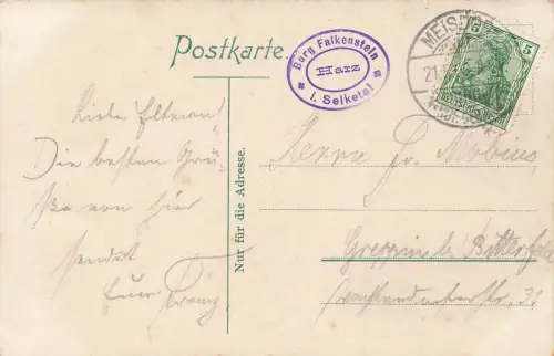 AK Falkenstein Burg Burghof Sachsen-Anhalt Selketal 1909 gelaufen Postkarte