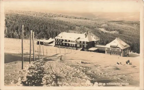 AK Schlesische Baude Winter Schlesien Riesengebirge 1944 gelaufen Postkarte