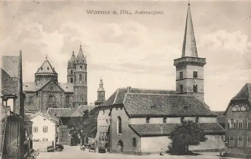AK Worms Andreasplatz Dom Rheinland-Pfalz 1907 gelaufen Postkarte
