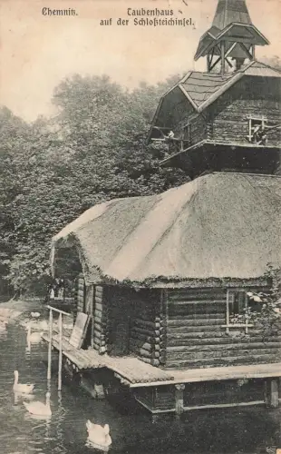 AK Chemnitz Taubenhaus Schlossteichinsel Schwäne Sachsen 1911 gelaufen Postkarte