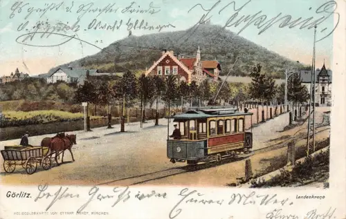 Görlitz Landeskrone Straßenbahn Kutsche Postkarte 1904
