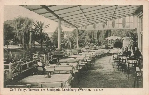 AK Landsberg Café Voley Terrasse am Stadtpark Neumark 1925 gelaufen Postkarte