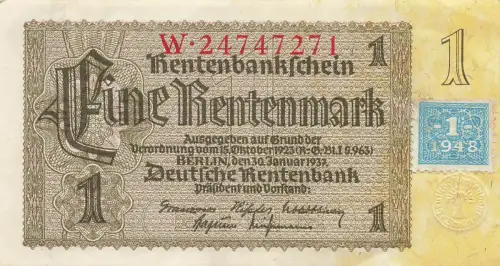 1 Rentenmark 30.1.1937 Kupon SBZ-1 Sowj. Besatzungszone DDR Kuponausgabe 1948