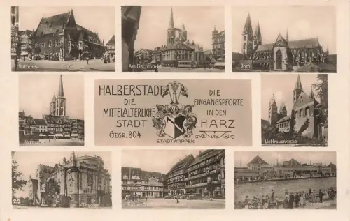 AK Halberstadt Theater Dom Kirche Collage Sachsen-Anhalt ungelaufen Postkarte