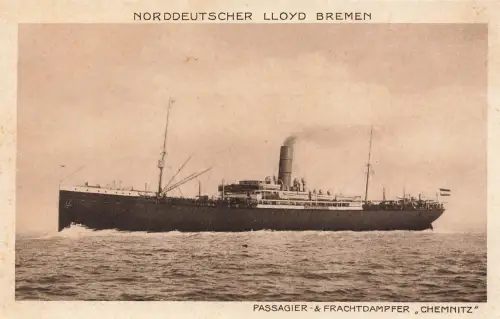 AK Passagier Frachtdampfer Chemnitz Norddeutscher Lloyd Bremen Postkarte