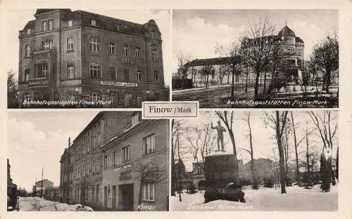 AK Finow Mark Bahnhofsgaststätten Kino Denkmal Brandenburg ungelaufen Postkarte