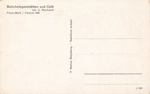 AK Finow Mark Bahnhofsgaststätten Kino Denkmal Brandenburg ungelaufen Postkarte