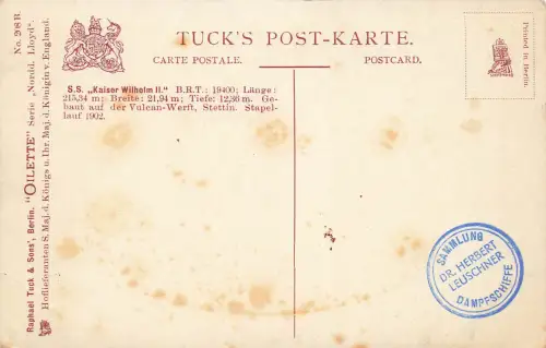 AK Schnelldampfer Kaiser Willhelm II Norddeutscher Lloyd ungelaufen Postkarte