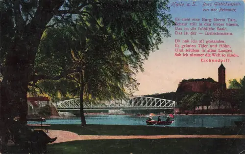 AK Halle Saale Burg Brücke Giebichenstein Sachsen-Anhalt 1921 gelaufen Postkarte