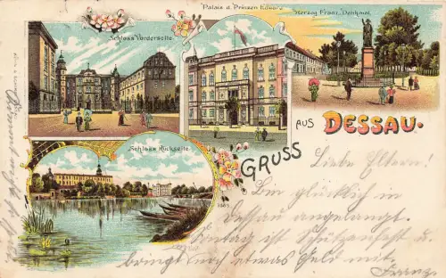 AK Dessau Schloss Herzog Franz Denkmal Sachsen-Anhalt 1905 Postkarte Litho