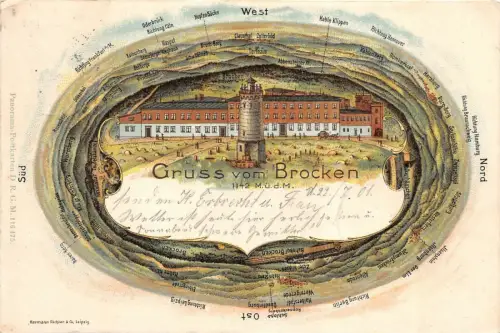 Gruss vom Brocken 1142 M. ü. d. M. Karte Postkarte AK 1901