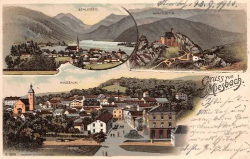 Miesbach Litho Postkarte Bahnpost 1900