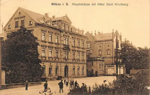 Wilkau i. S. Hauptstrasse mit Hotel Stadt Kirchberg AK 1903