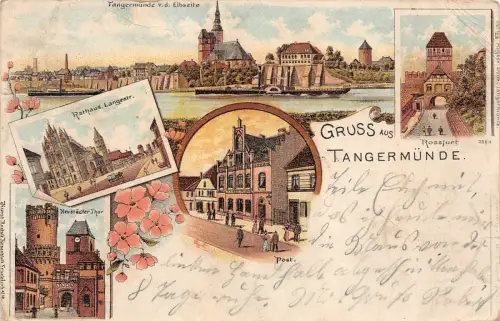 Gruss aus Tangermünde Rathaus Neustädter Thor Postkarte AK 1900