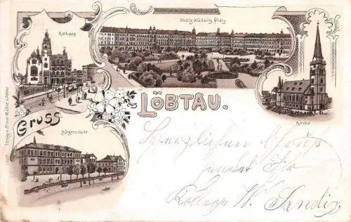 Gruss aus Löbtau Stadtteil von Dresden Litho Postkarte 1900