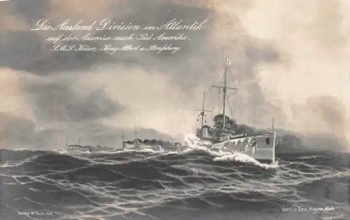 Die Ausland-Division im Atlantik Ausreise Süd-Amerika S.M.S. Kaiser Postkarte AK