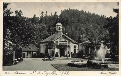 Blaue Quelle in Bad Reinerz Duszniki-Zdrój Schlesien Postkarte AK 1939