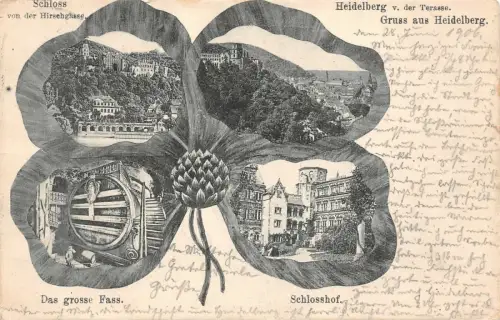 Gruss aus Heidelberg Terasse Schloss Schlosshof Postkarte AK 1906