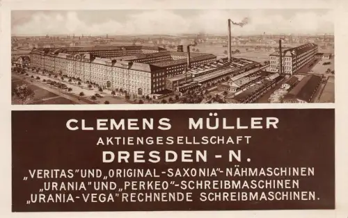 Werbekarte Schreibmaschinen Firma Clemens Müller in Dresden Sachsen Postkarte