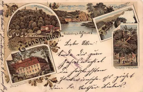Gruss aus Zschopauthal mit Schloss Lichtenwalde Sachsen Litho Postkarte AK 1898