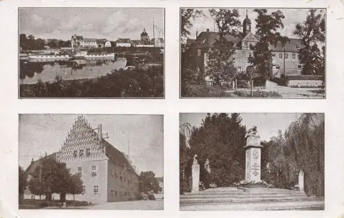 Denkmal, Rathaus u. Schloss Mühlberg Elbe Brandenburg Panorama-Postkarte AK 1941
