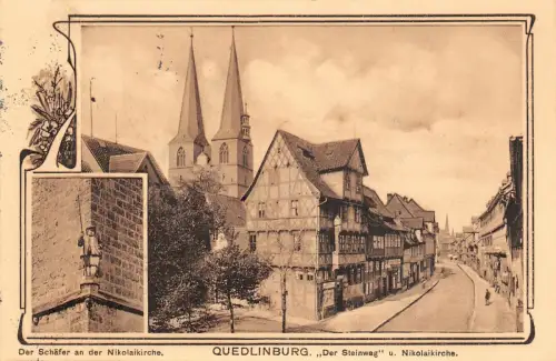 Quedlinburg Der Steinweg Nikolaikirche AK 1915