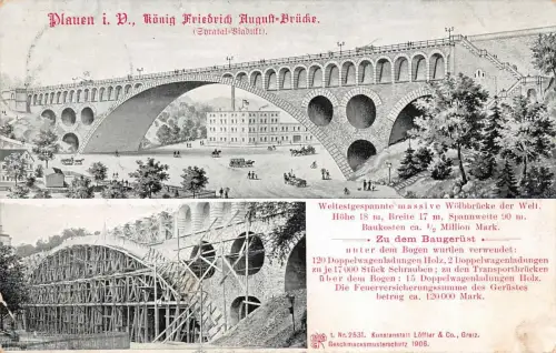 König Friedrich August-Brücke in Plauen Vogtland Sachsen Postkarte AK 1908