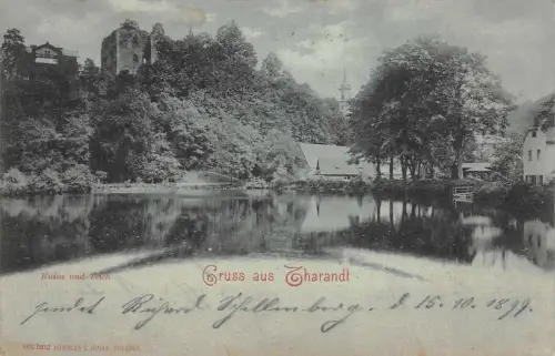Gruß aus Tharandt mit Ruine und Teich Sachsen Postkarte AK 1899