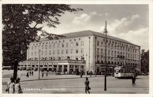 Chemnitz Sachsen Strassenbahn am Chemnitzer Hof Postkarte 1934