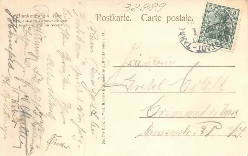 Blankenburg a. Harz Blick auf den Grossvater vom Schlossberg Postkarte AK 1910