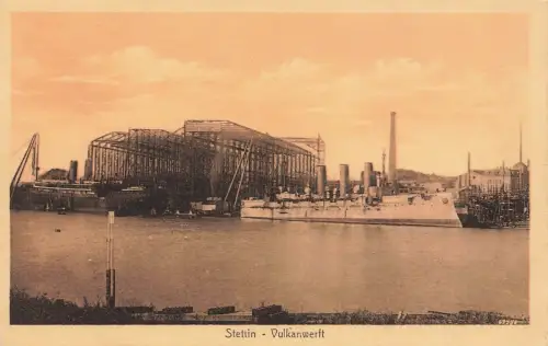 Vulkanwerft mit Dampfer in Stettin Pommern Postkarte AK