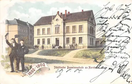 Nerchau Männer am Beamtenschule Postkarte 1904