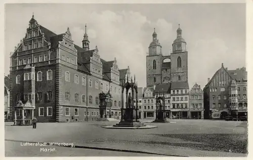 Ansicht Markt in Lutherstadt Wittenberg Sachsen-Anhalt Postkarte AK