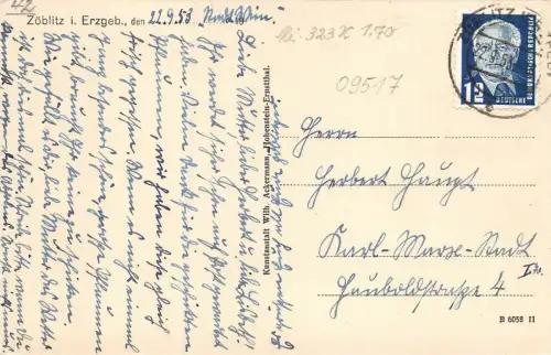 Gasthof ,,Stadt Wien,, in Zöblitz Erzgebirge Sachsen Postkarte AK 1953