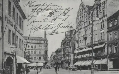 AK Chemnitz Sachsen Innere Johannisstrasse und Kaiser Kaffee 1906