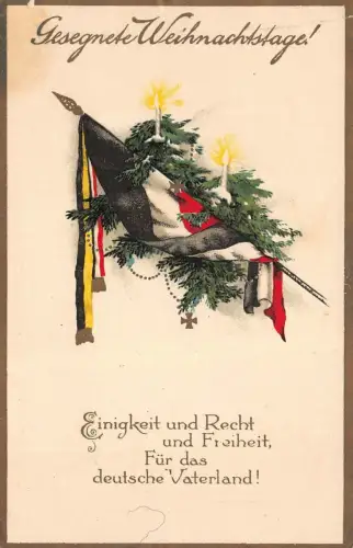 Gesegnete Weihnachtstage! Patriotika Postkarte mit Reichsfahne