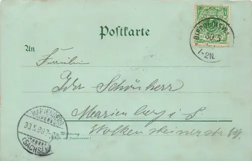 Gruss aus Dippoldiswalde Müllerschule Sachsen Litho Mondschein-Postkarte AK 1899