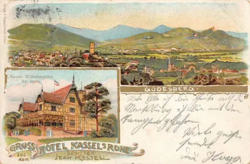 Godesberg Gruss aus dem Hotel Kassels Ruhe bei Bonn Postkarte AK 1913