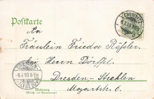 Gruss aus Chemnitz Carolinenstrasse m. Blick n. d. Petrikirche Postkarte AK 1903