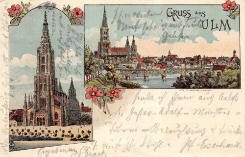 Gruss aus Ulm Münster Panorama Ansicht Baden-Württemberg Postkarte AK 1908