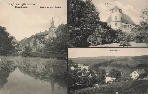 Gruss aus Bärenstein Partie an der Kirche und Schloss Sachsen Postkarte AK