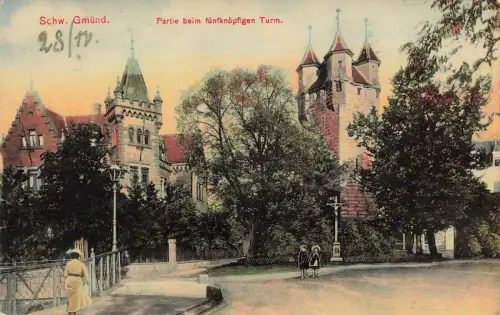 Ansicht fünfköpfiger Turm Schwäbisch Gmünd Baden-Württemberg Postkarte AK 1908