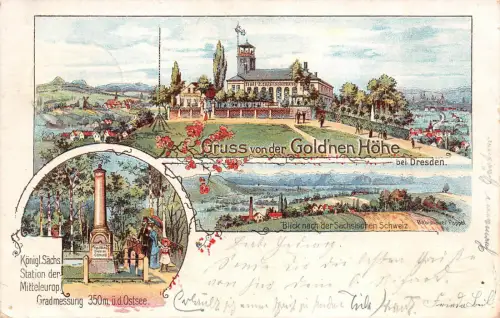 Gruss von Goldnen Höhe bei Dresden Litho Postkarte 1903
