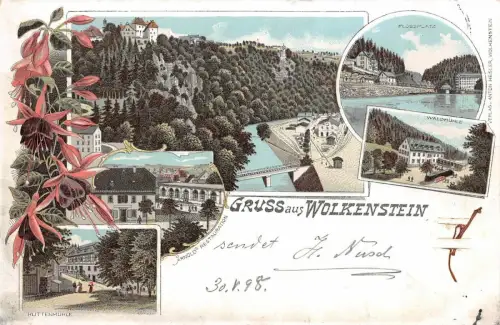 Gruss aus Wolkenstein Flossplatz Waldmühle Hüttenmühle AK 1898